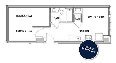 A1 - 1x1 Standard Bedroom Shared Bathroom Double Occ floor plan